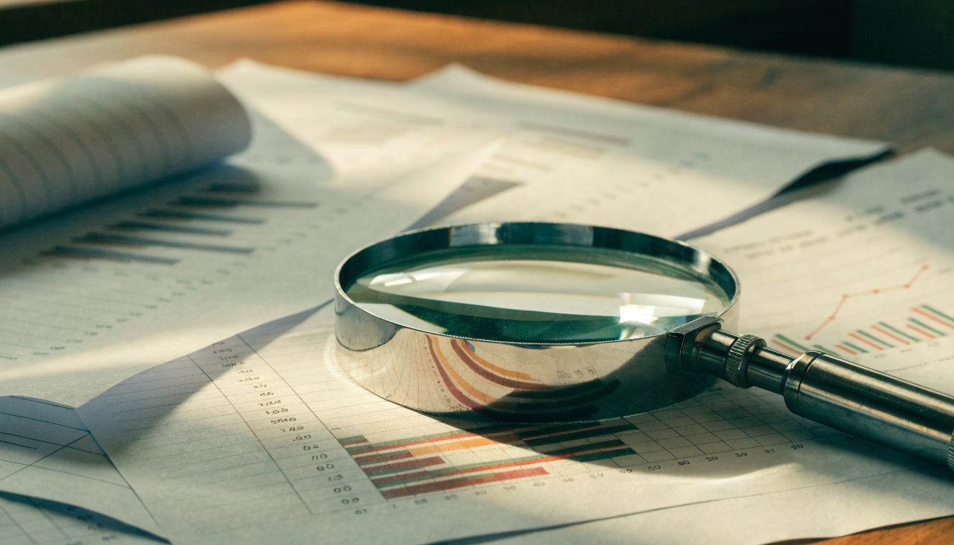 Magnifying glass over financial documents representing a UAE financial audit
