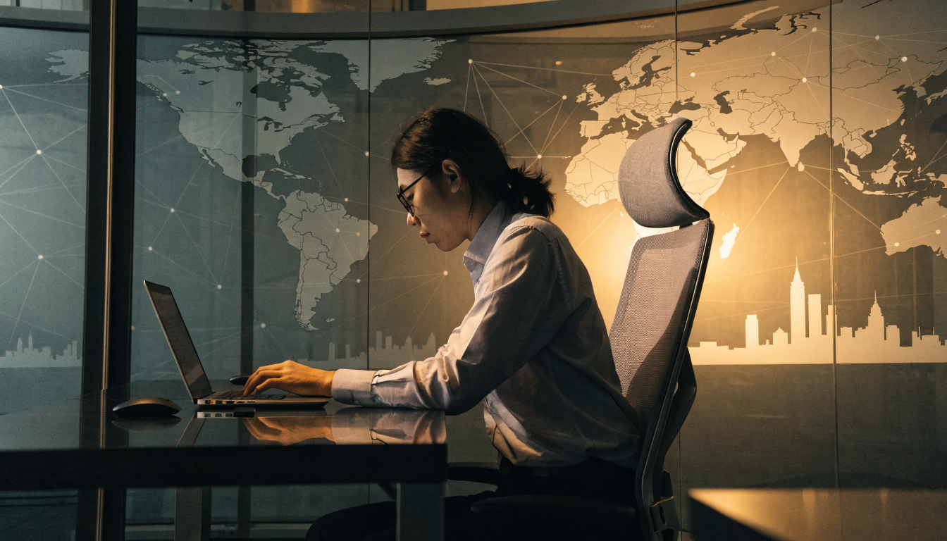 Professional managing international business banking and transfers with a global finance concept