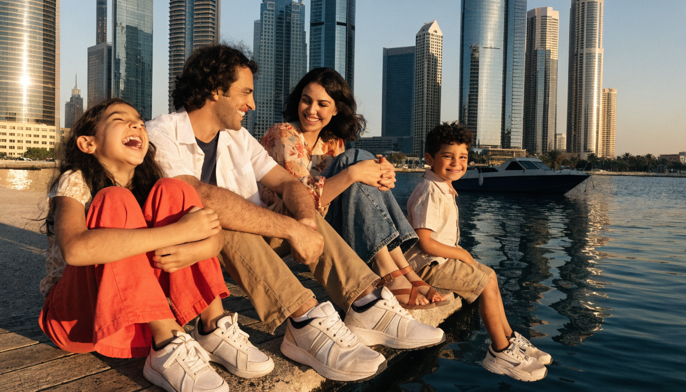 Family enjoying the Dubai waterfront lifestyle with long-term UAE residency